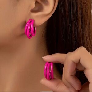 NWOT - C Shape 3-layer Hoop Earrings Elegant Minimalist Style Alloy Jewelry